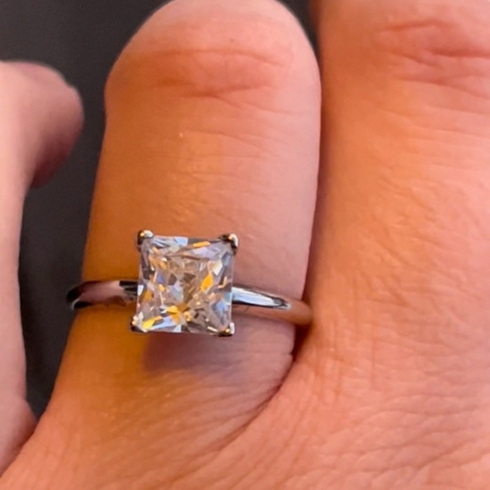 Sterling Silver 2 Carat Princess Cut Engagement Ring - Picture 8 of 15